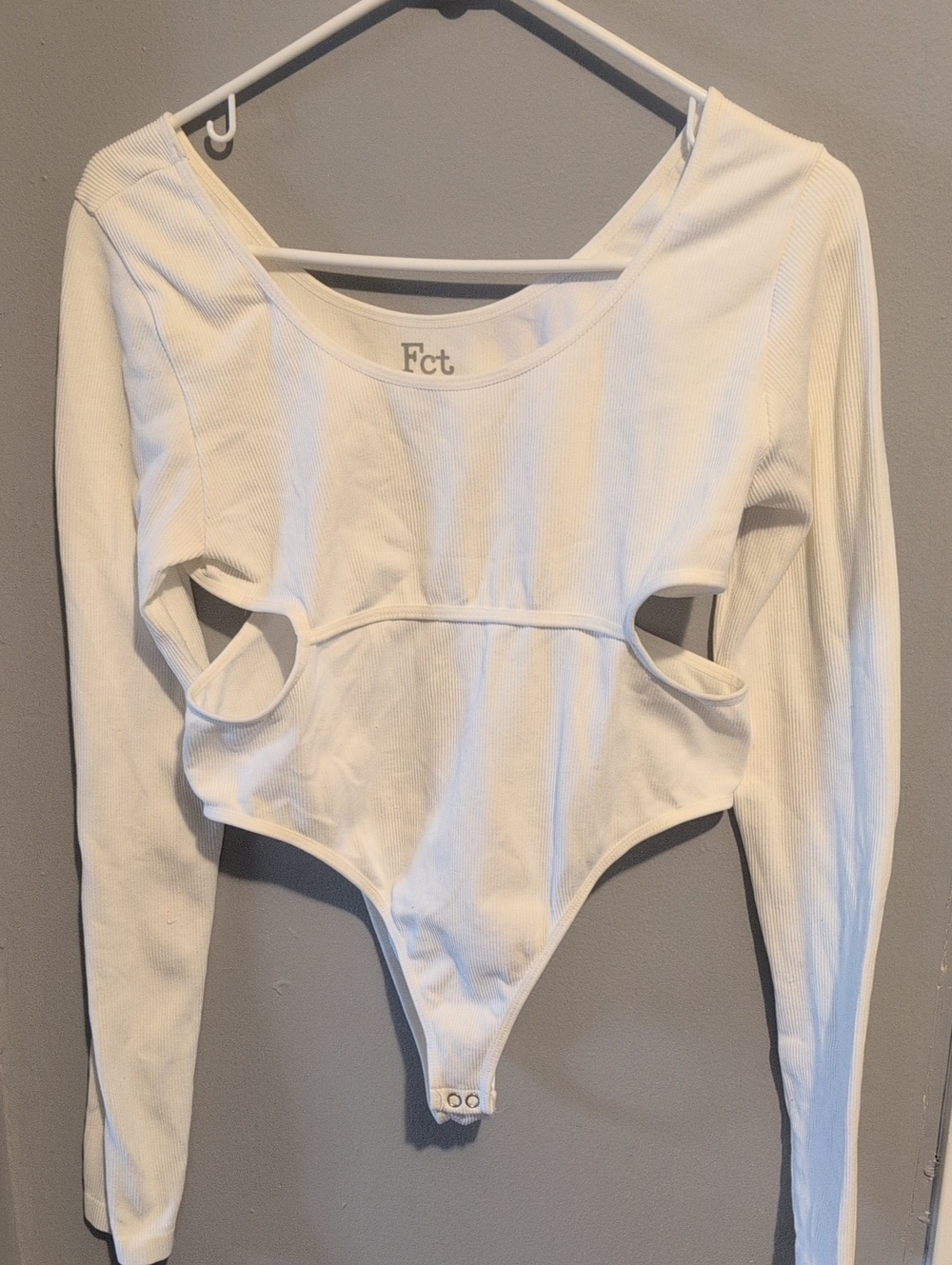 Fct Basics White Ribbed Long Sleeve Cutout Bodysuit — Size XL